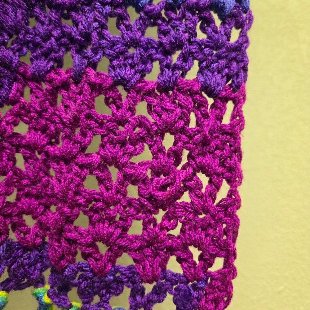 Handcrafted Rainbow Crochet Open Knit Scarf Pride Tassels Festival - Picture 3 of 3